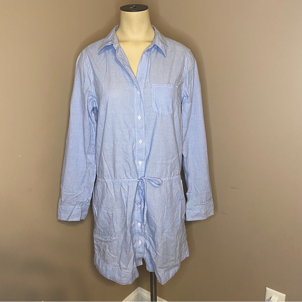 Gap Women’s Blue Button Down Shirt Dress Size Medium With Drawstring Waist